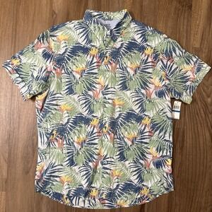 NWT IZOD Saltwater Men's Sz XL Short Sleeved Button Up Cotton Tropical Shirt